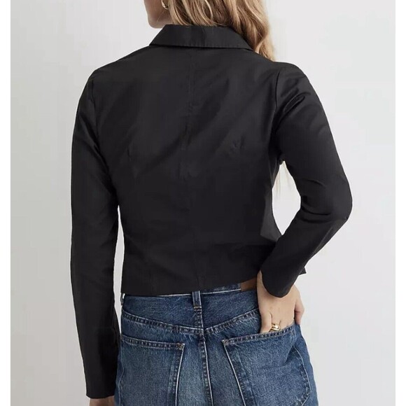 MADEWELL Poplin Hook-Front Shrunken Shirt Black Coal Women's SIZE 00‎ NWT - Picture 2 of 8